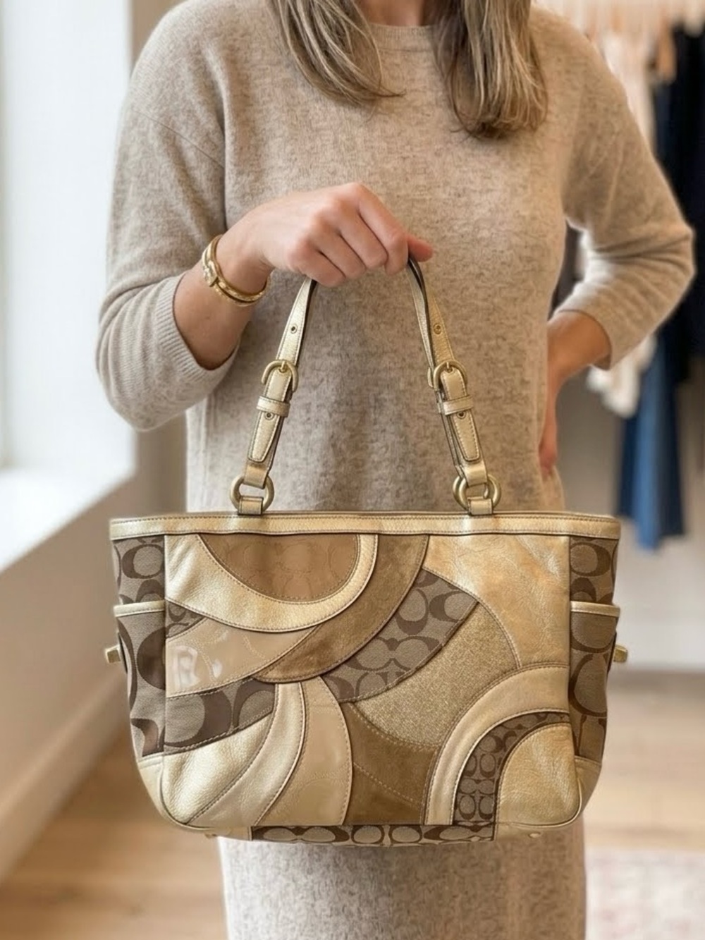 COACH Vintage F14004 Mosaic Signature Y2K Patchwork Gallery Tote Satchel Purse